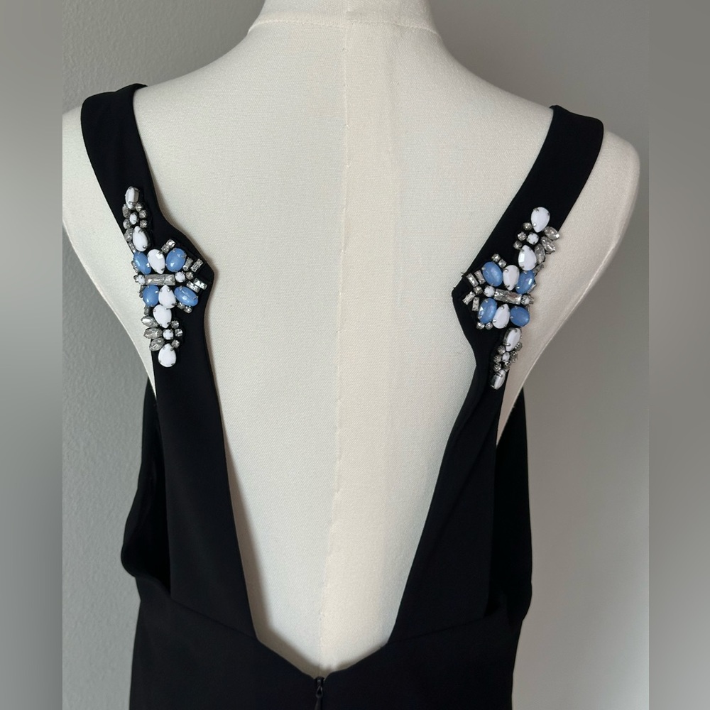 Chic Zara Black Backless Mini Dress with Blue and White Embellishments-L - Picture 2 of 12